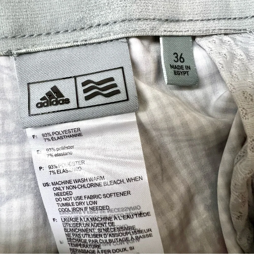 Adidas Golf Shorts Mens Size 36 Tan Plaid Stretch Pockets Athletic flat front.